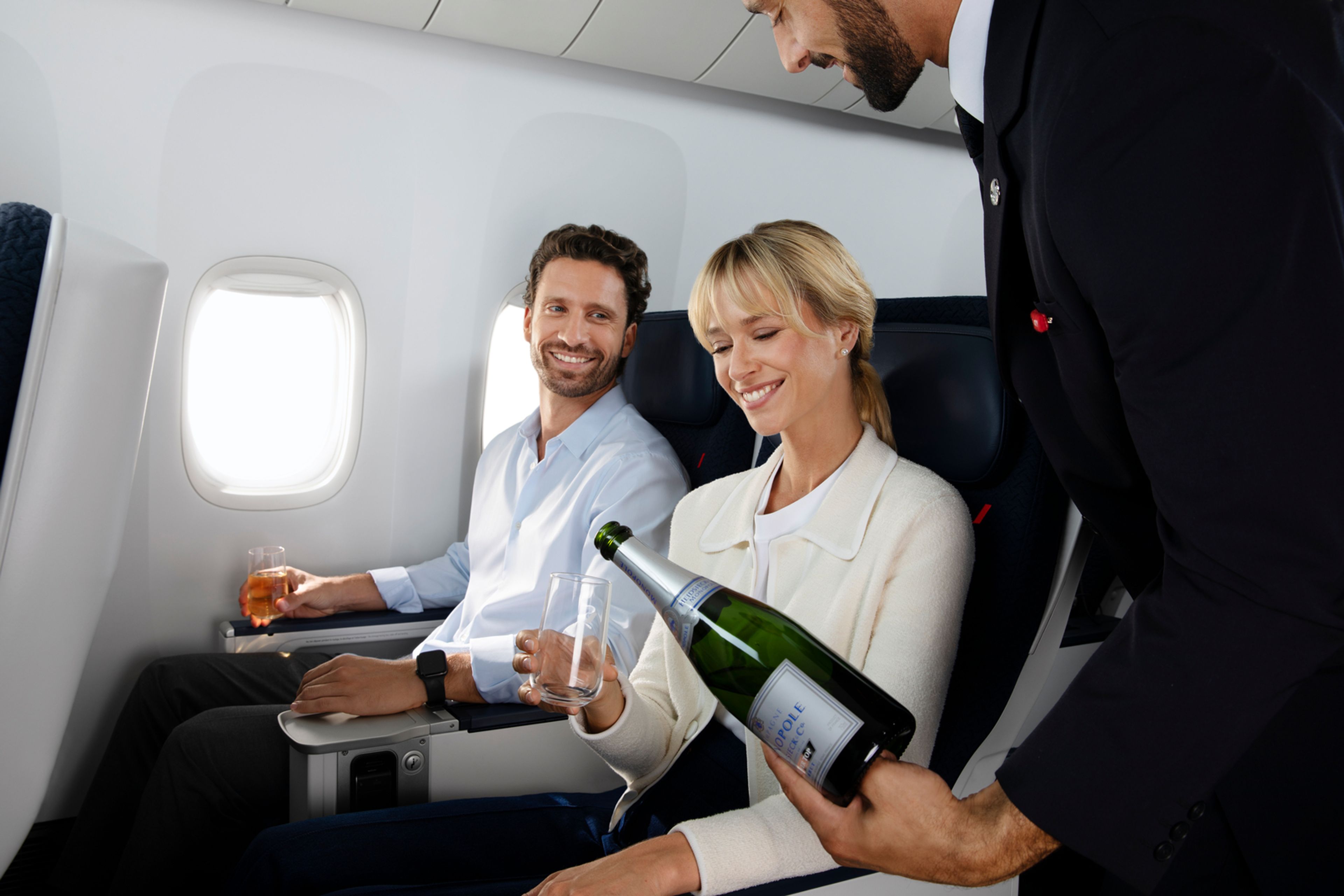 Le champagne servi à bord, en cabine Premium